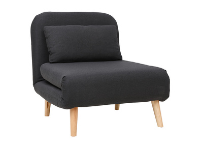 Fauteuil convertible scandinave en tissu gris fonc&eacute; et bois clair AMIKO