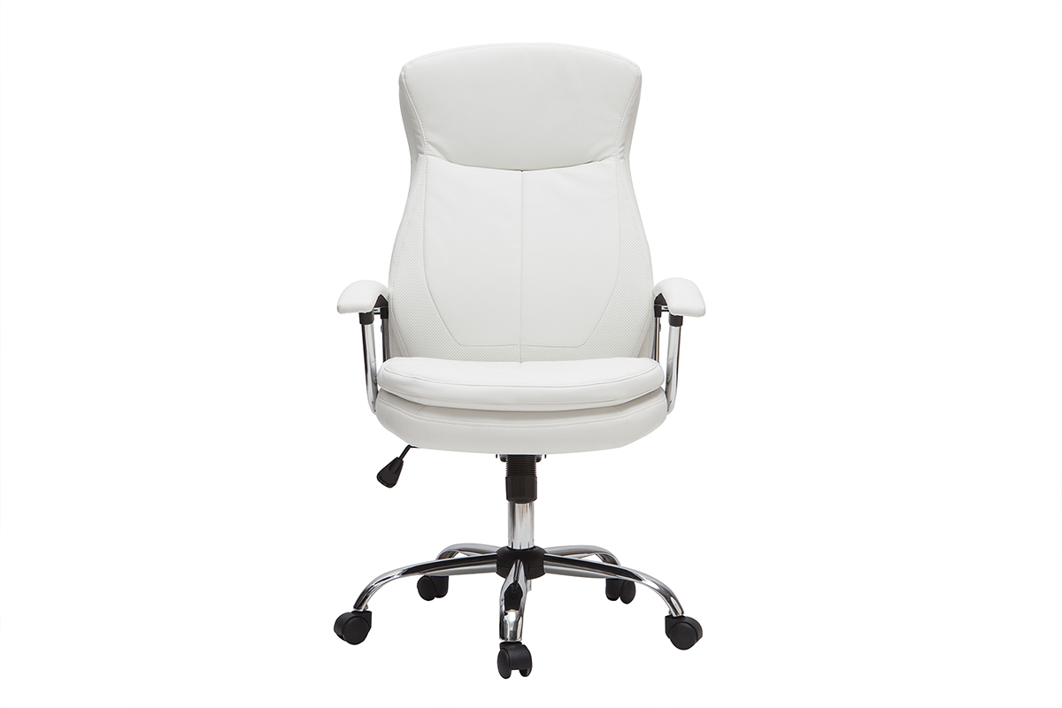 Fauteuil de bureau � roulettes design blanc et acier chrom� WALL STREET
