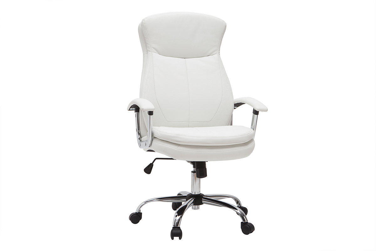 Fauteuil de bureau � roulettes design blanc et acier chrom� WALL STREET