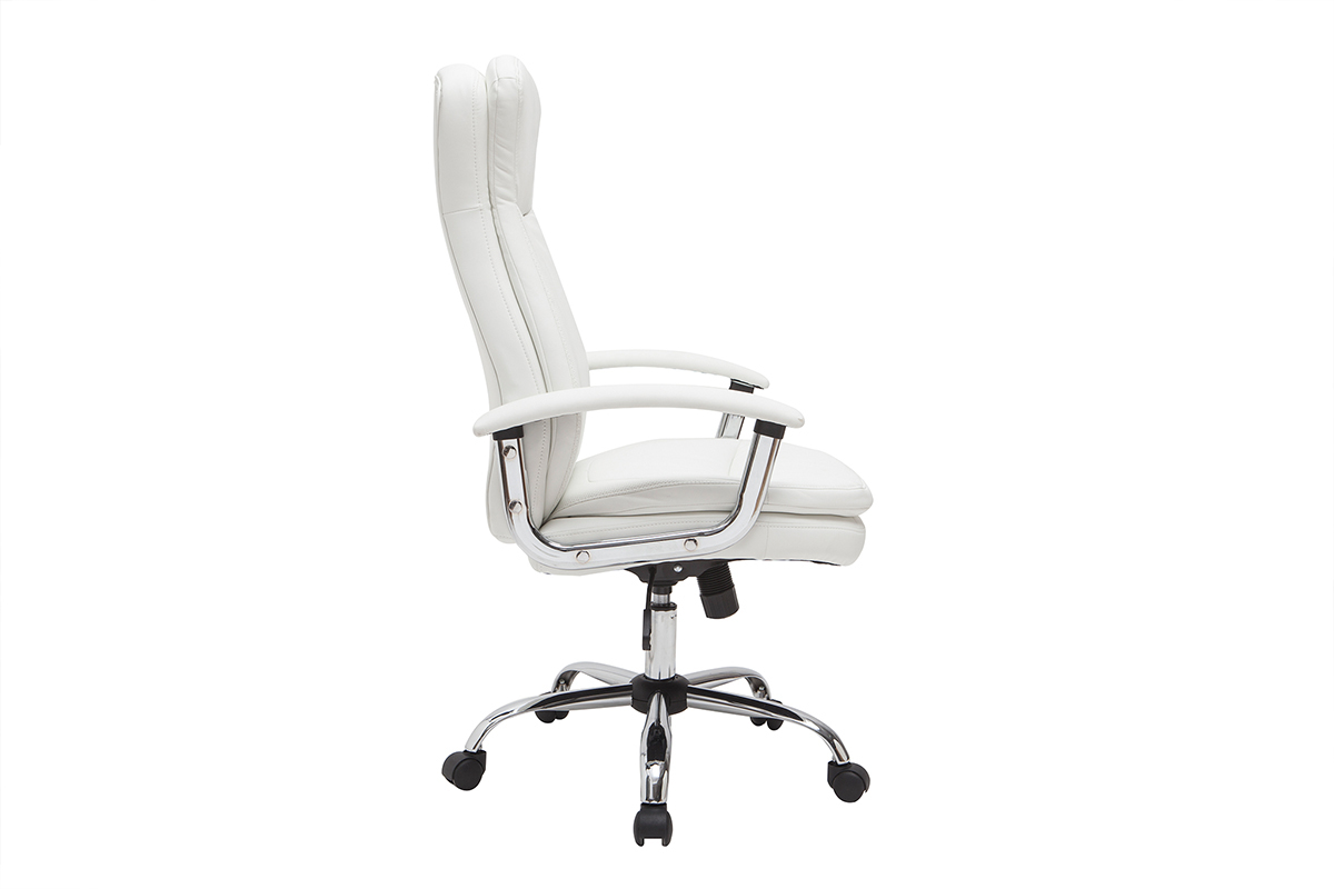 Fauteuil de bureau � roulettes design blanc et acier chrom� WALL STREET