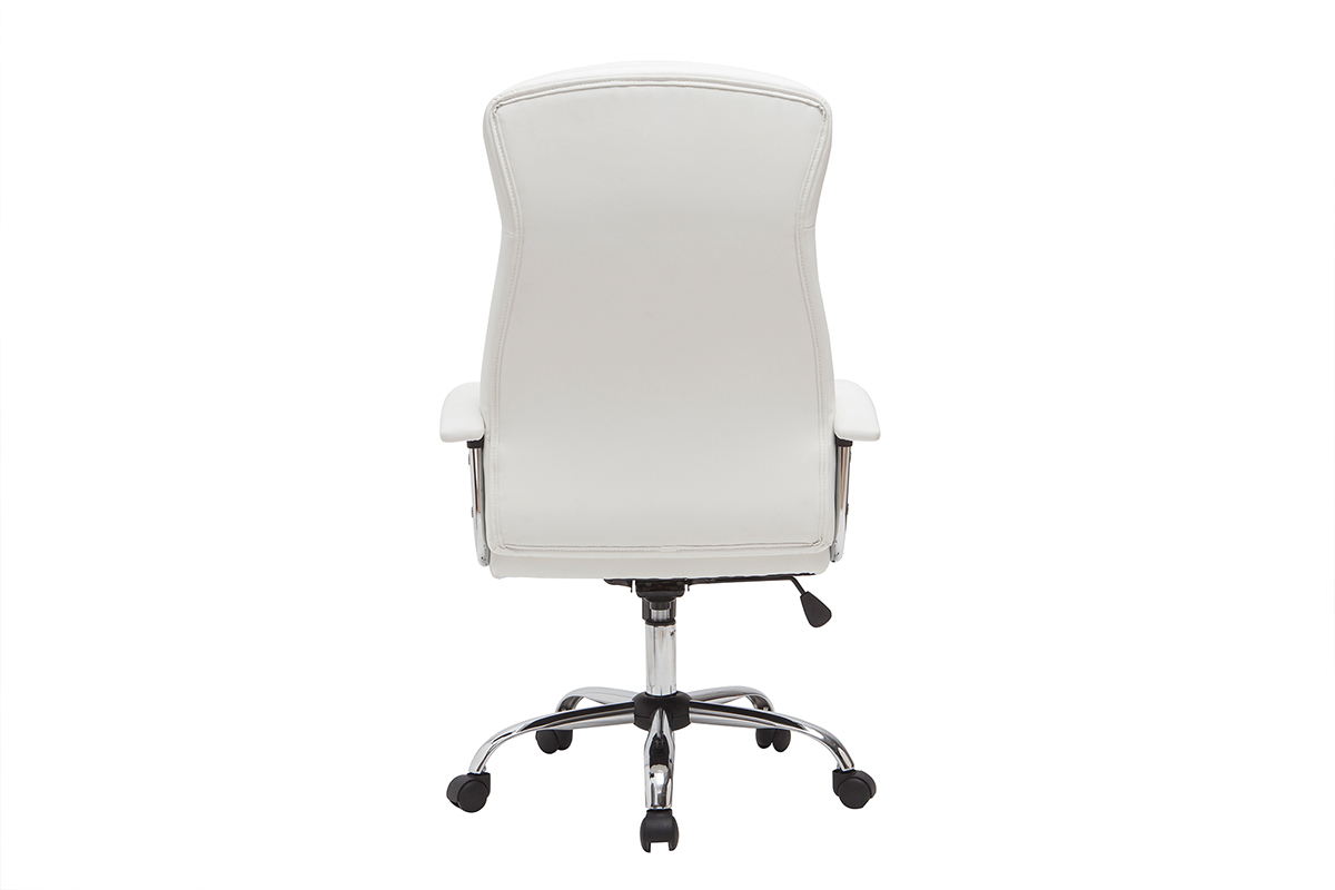 Fauteuil de bureau � roulettes design blanc et acier chrom� WALL STREET
