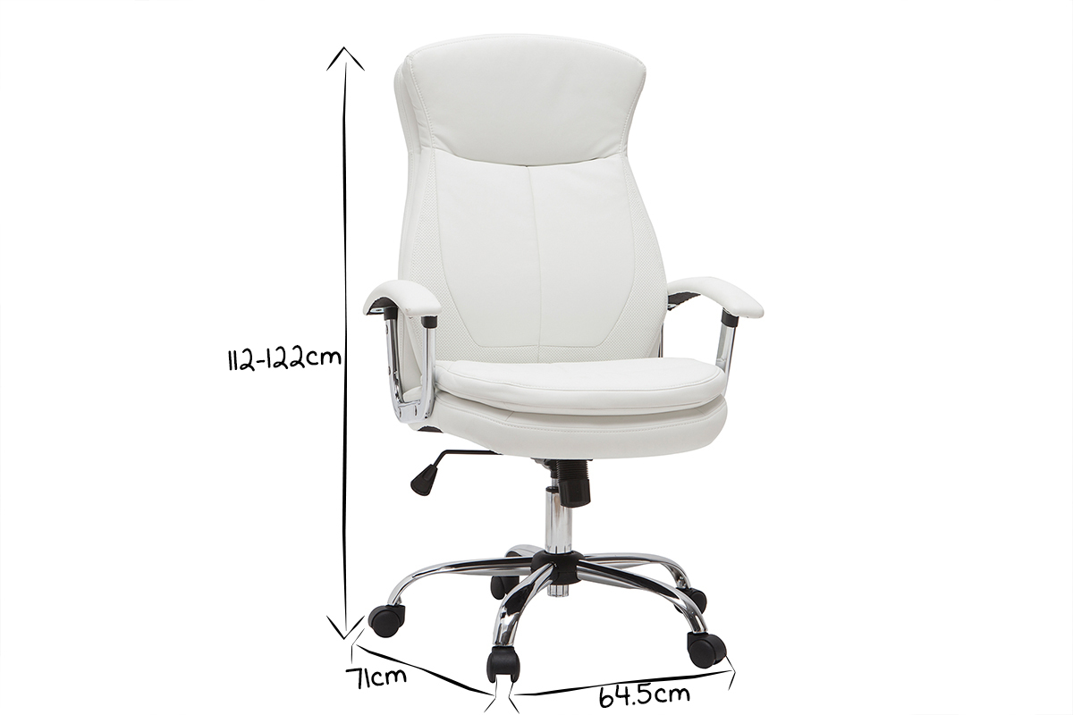 Fauteuil de bureau � roulettes design blanc et acier chrom� WALL STREET