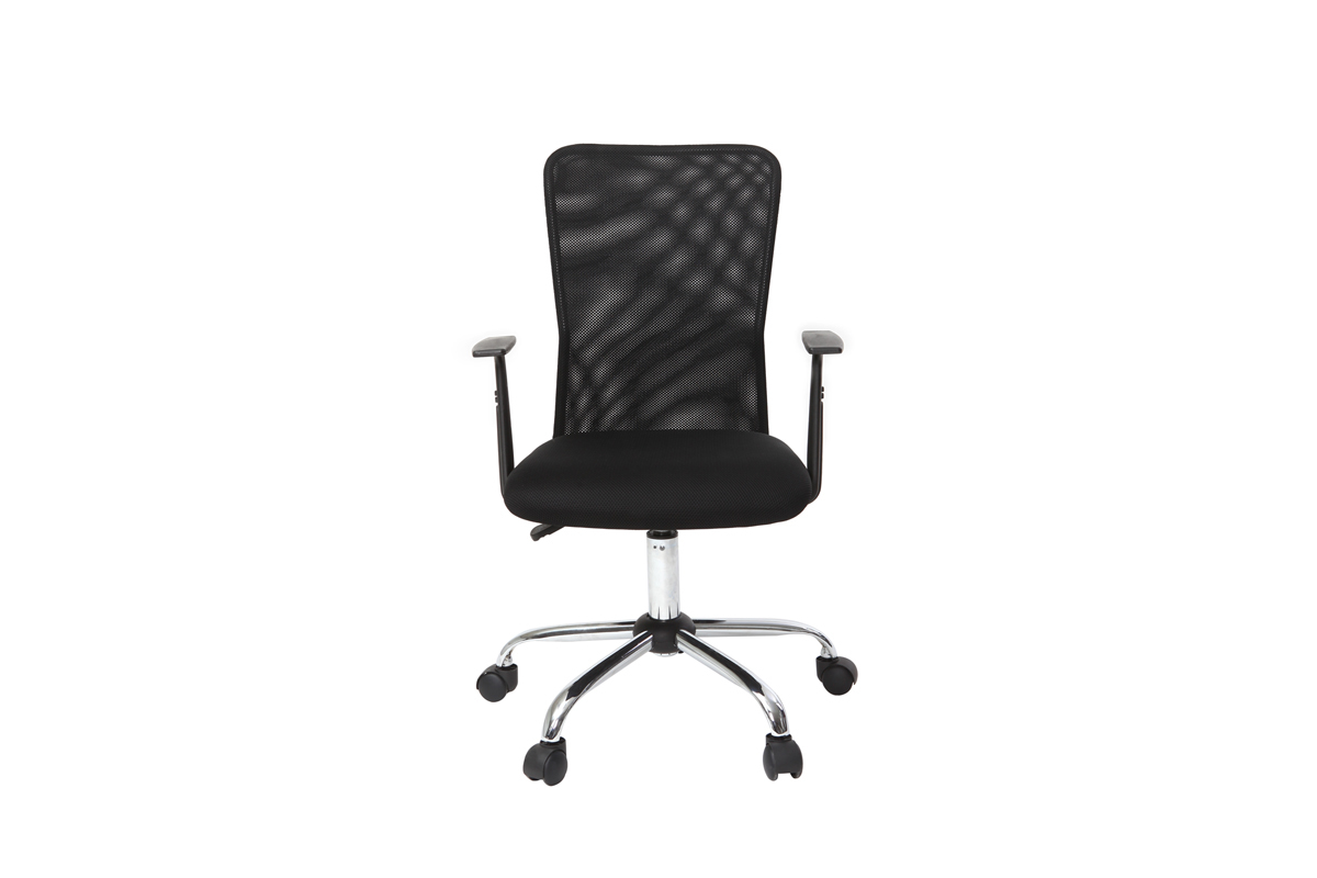 Fauteuil de bureau � roulettes design en mesh noir et acier chrom� PLUZ