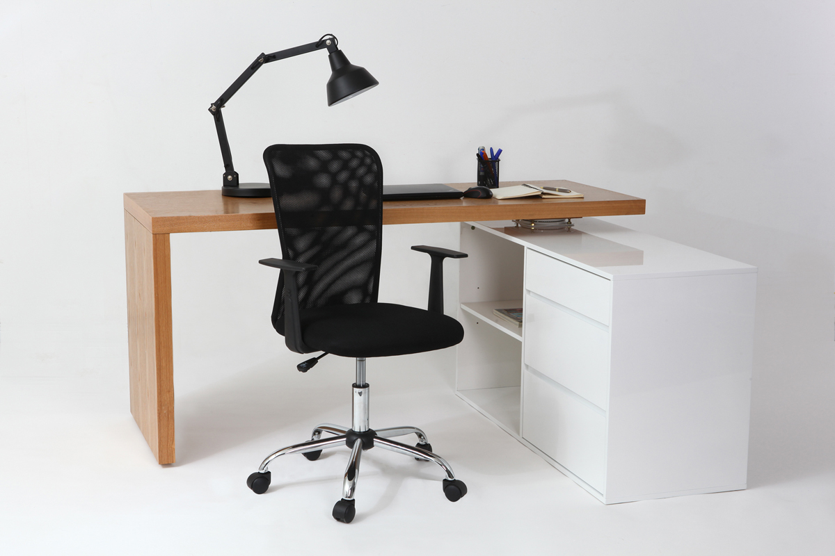 Fauteuil de bureau � roulettes design en mesh noir et acier chrom� PLUZ