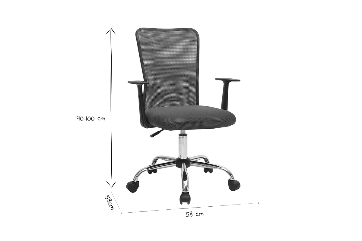 Fauteuil de bureau � roulettes design en mesh noir et acier chrom� PLUZ