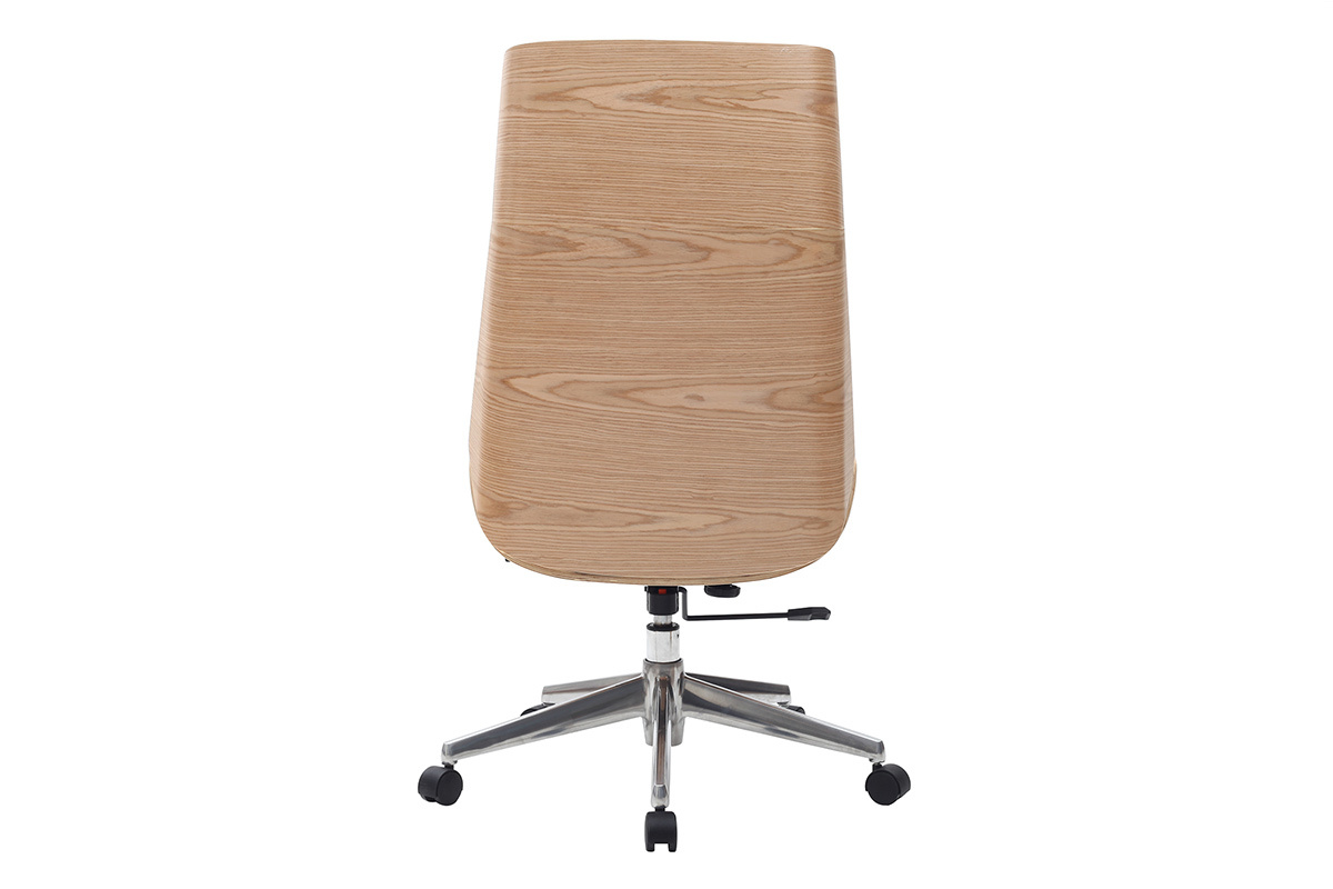 Fauteuil de bureau de direction design blanc, bois clair et acier chrom� CURVED