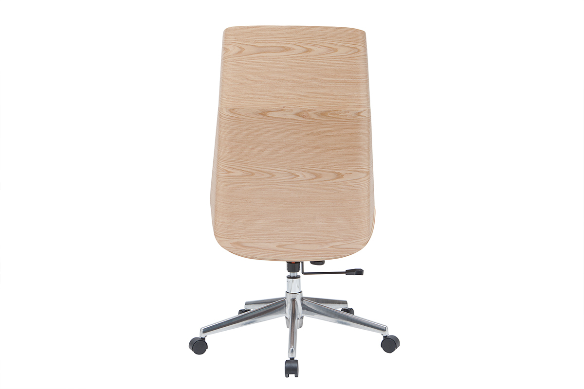 Fauteuil de bureau de direction design en tissu gris clair, bois clair et acier chrom� CURVED
