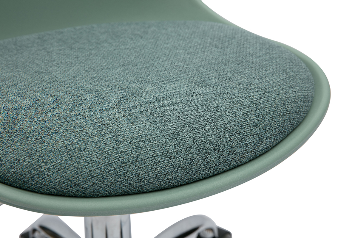 Zoom tissu fauteuil de bureau enfant � roulettes vert de gris STEEVY en polypropyl�ne et polyur�thane.