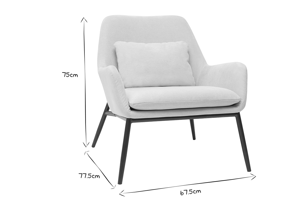 Fauteuil design en tissu effet velours beige et m�tal noir MAXINE