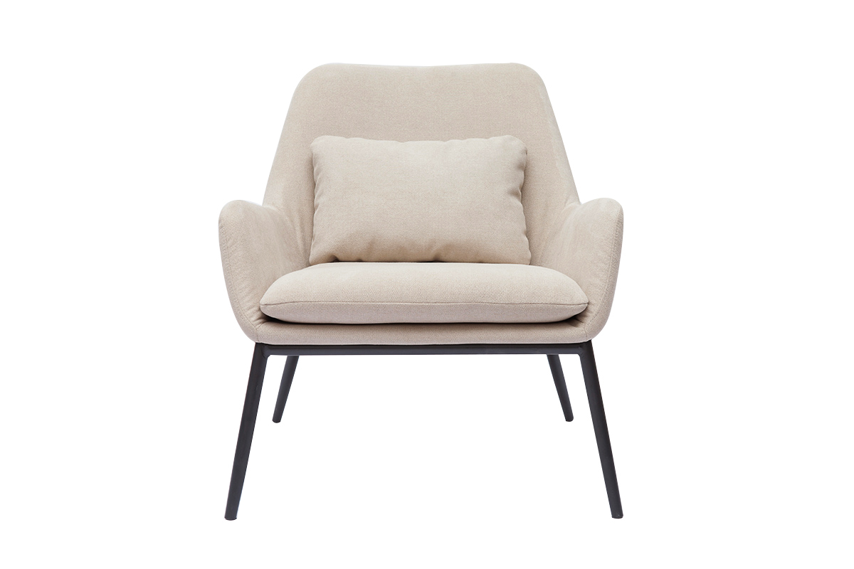 Fauteuil design en tissu effet velours beige et m�tal noir MAXINE