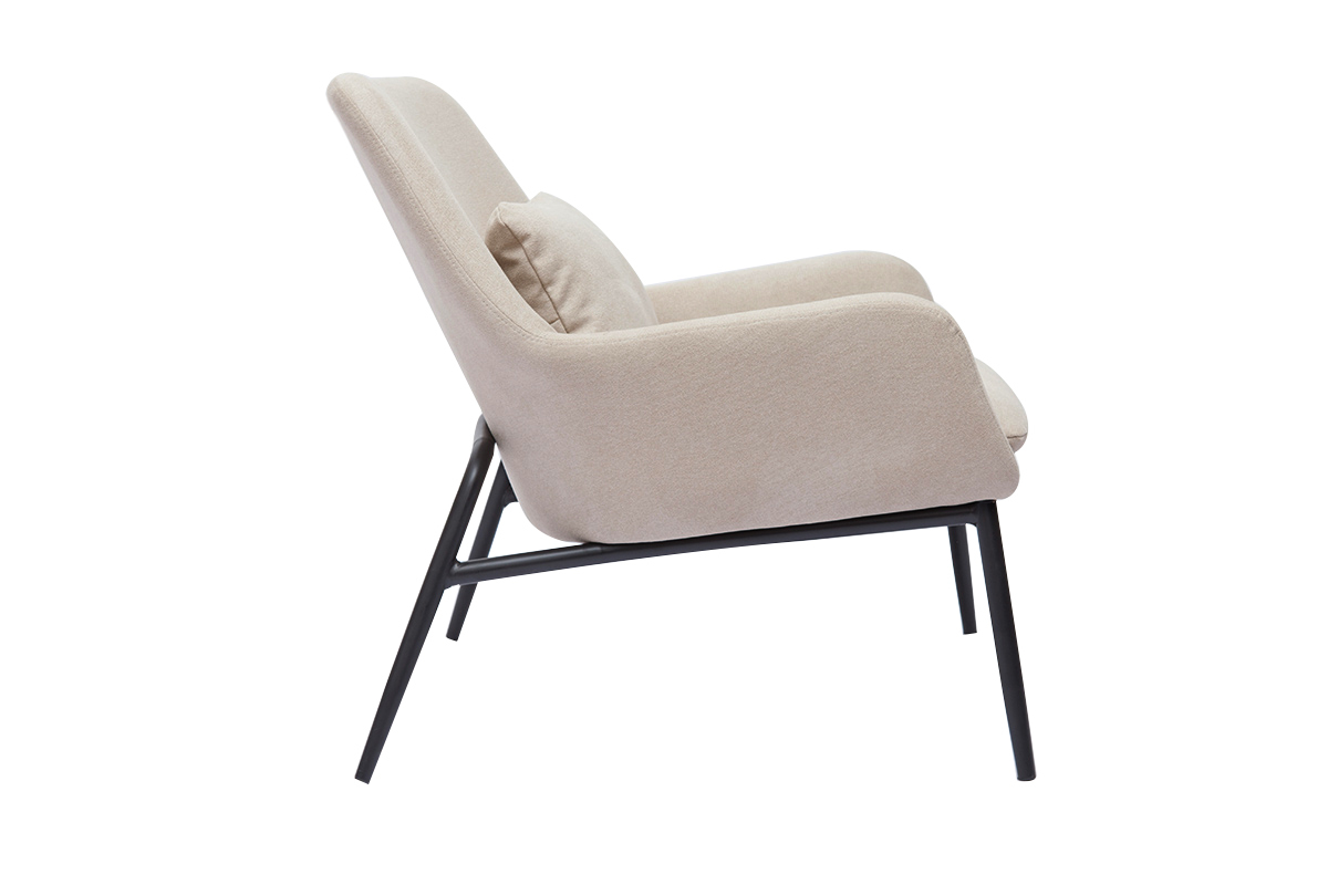 Fauteuil design en tissu effet velours beige et m�tal noir MAXINE