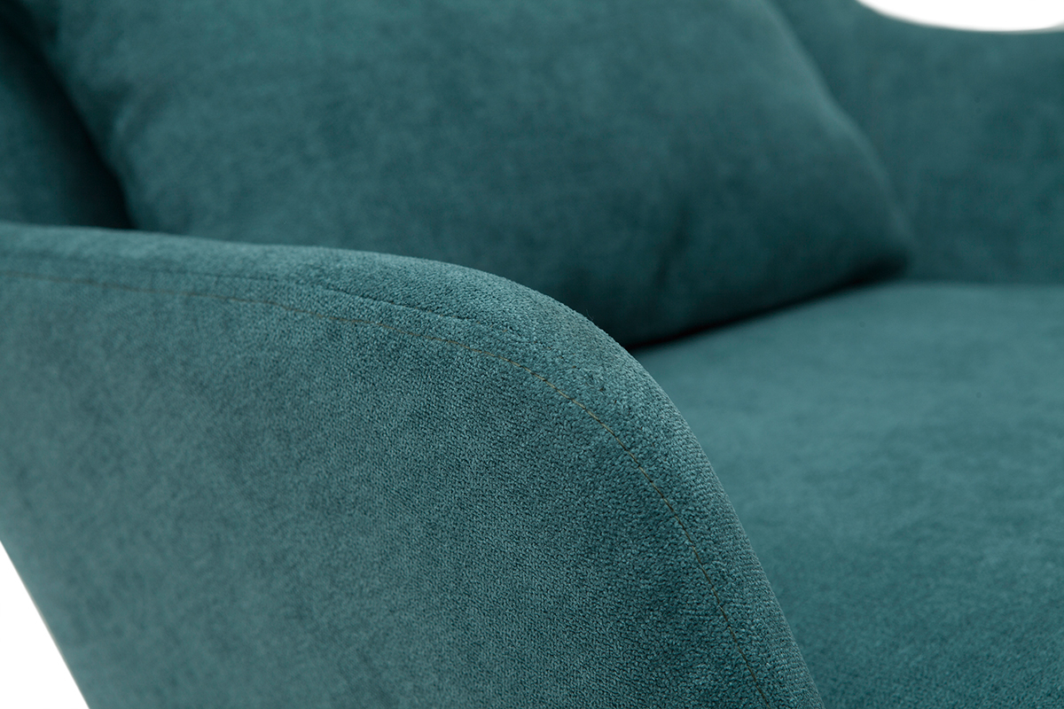 Fauteuil design en tissu effet velours bleu canard et m�tal noir MAXINE
