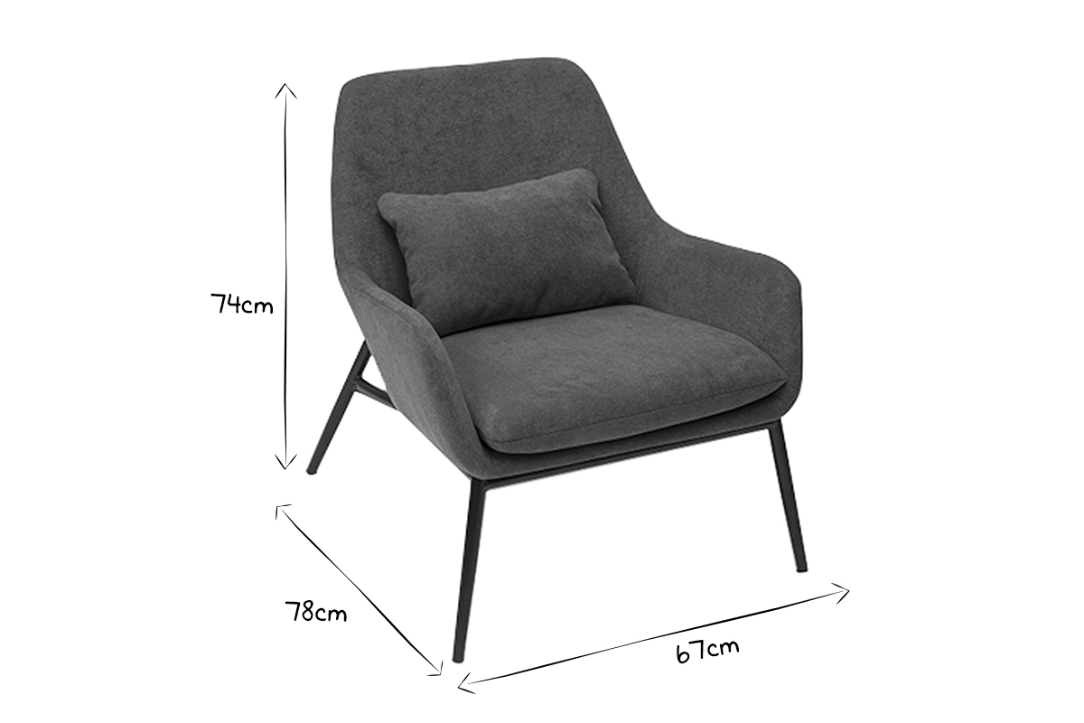 Fauteuil design en tissu effet velours bleu canard et m�tal noir MAXINE