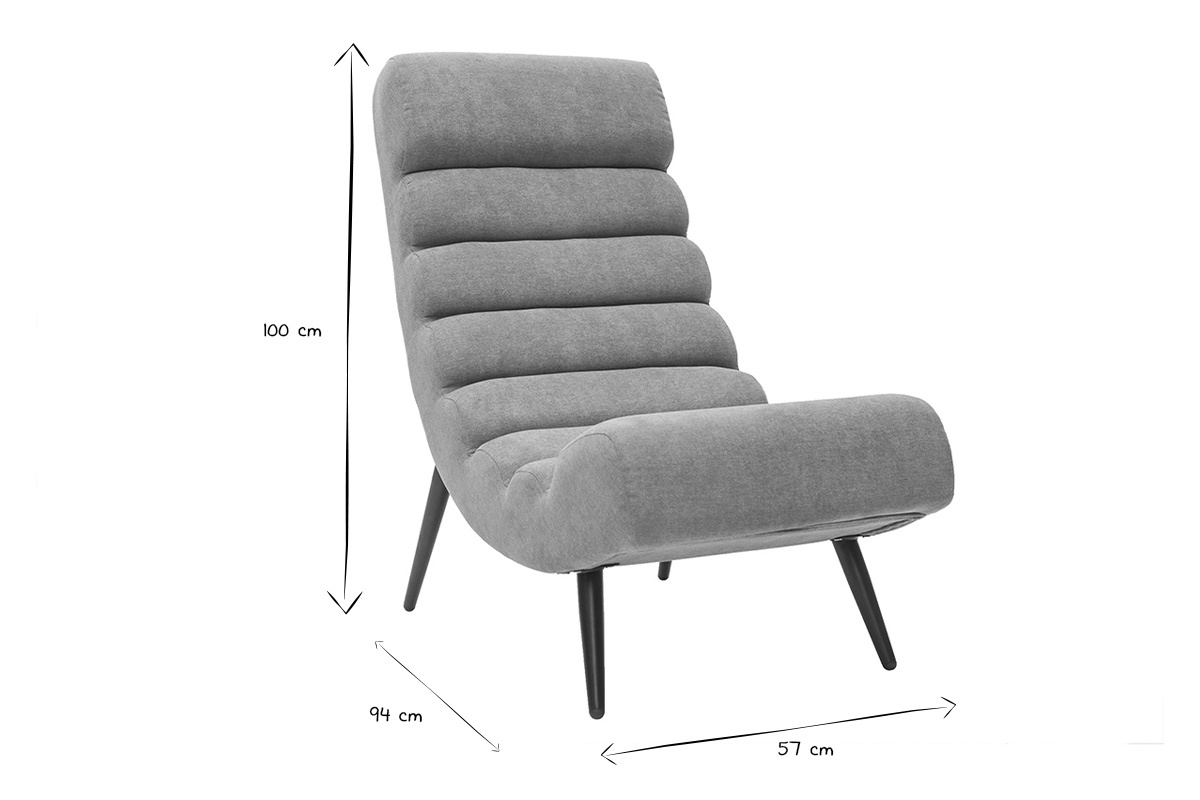 Fauteuil design en tissu effet velours gris et m�tal noir TAYLOR