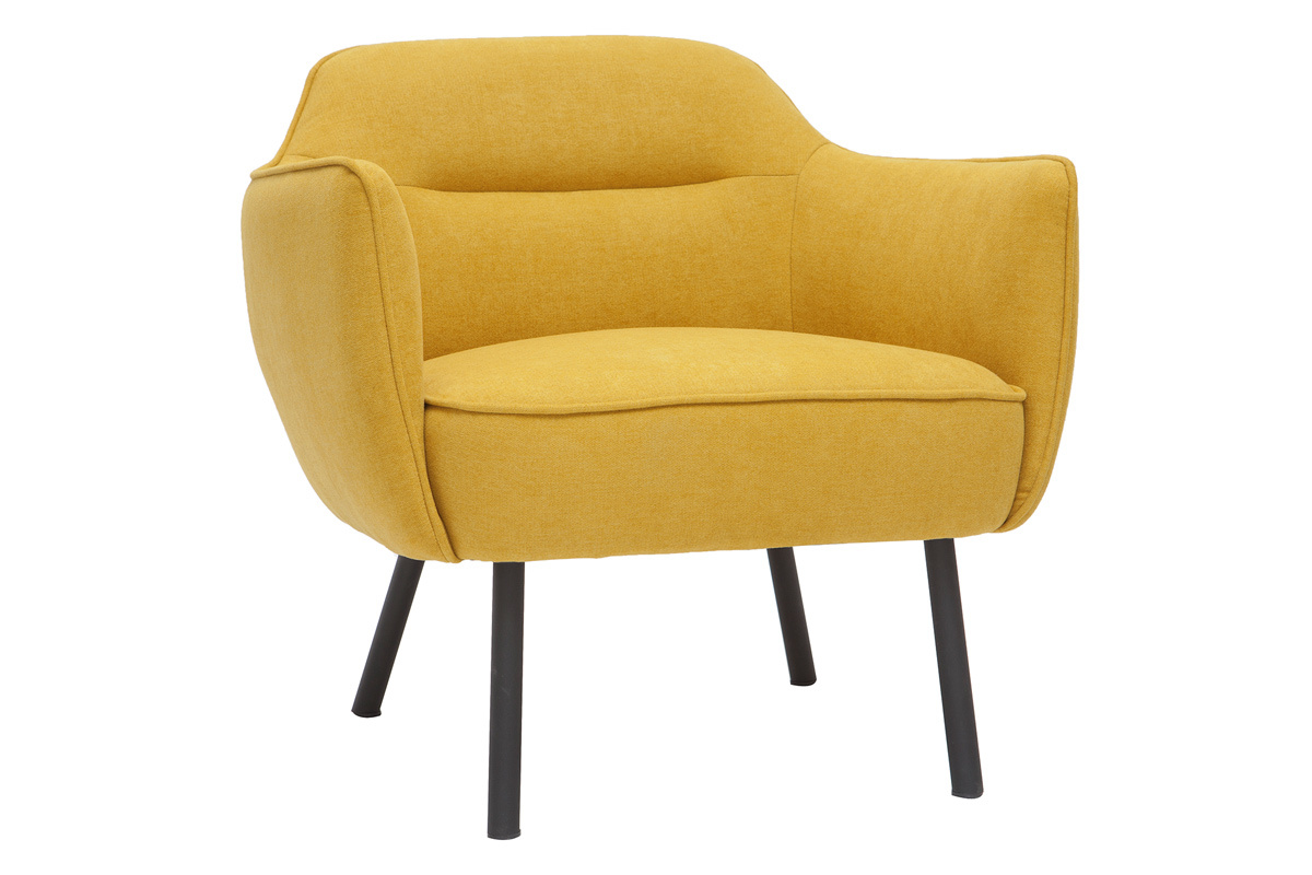 Fauteuil design en tissu effet velours jaune moutarde et m�tal noir LAURENS