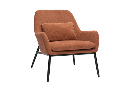 Fauteuil design en tissu effet velours terre brul&eacute;e et m&eacute;tal noir MAXINE