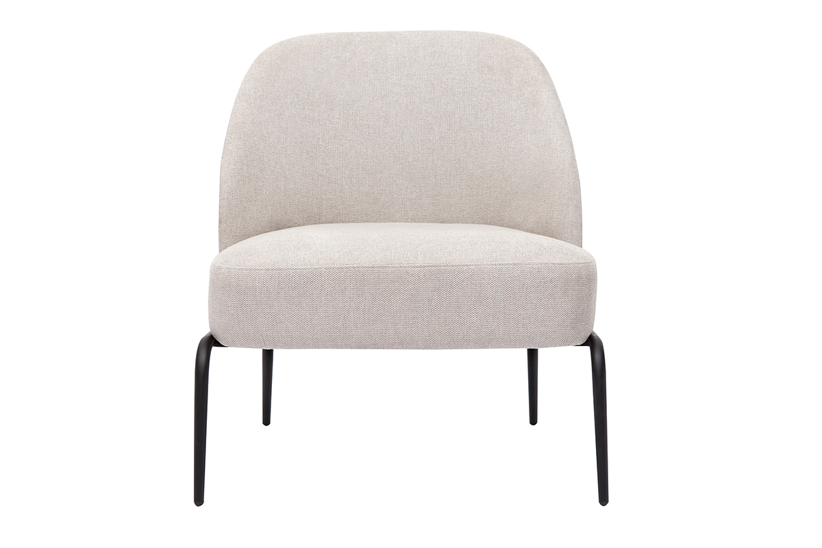 Fauteuil design en tissu effet velours textur� beige et m�tal noir BREGO