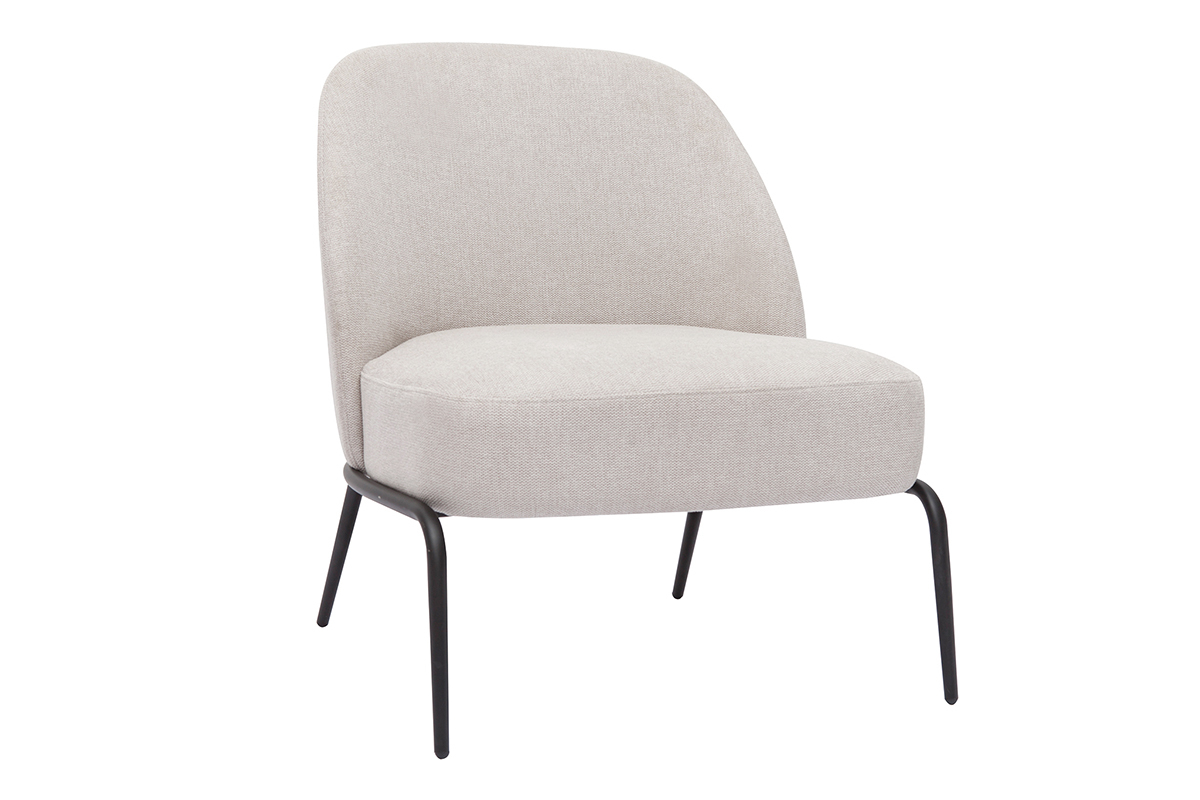 Fauteuil design en tissu effet velours textur� beige et m�tal noir BREGO