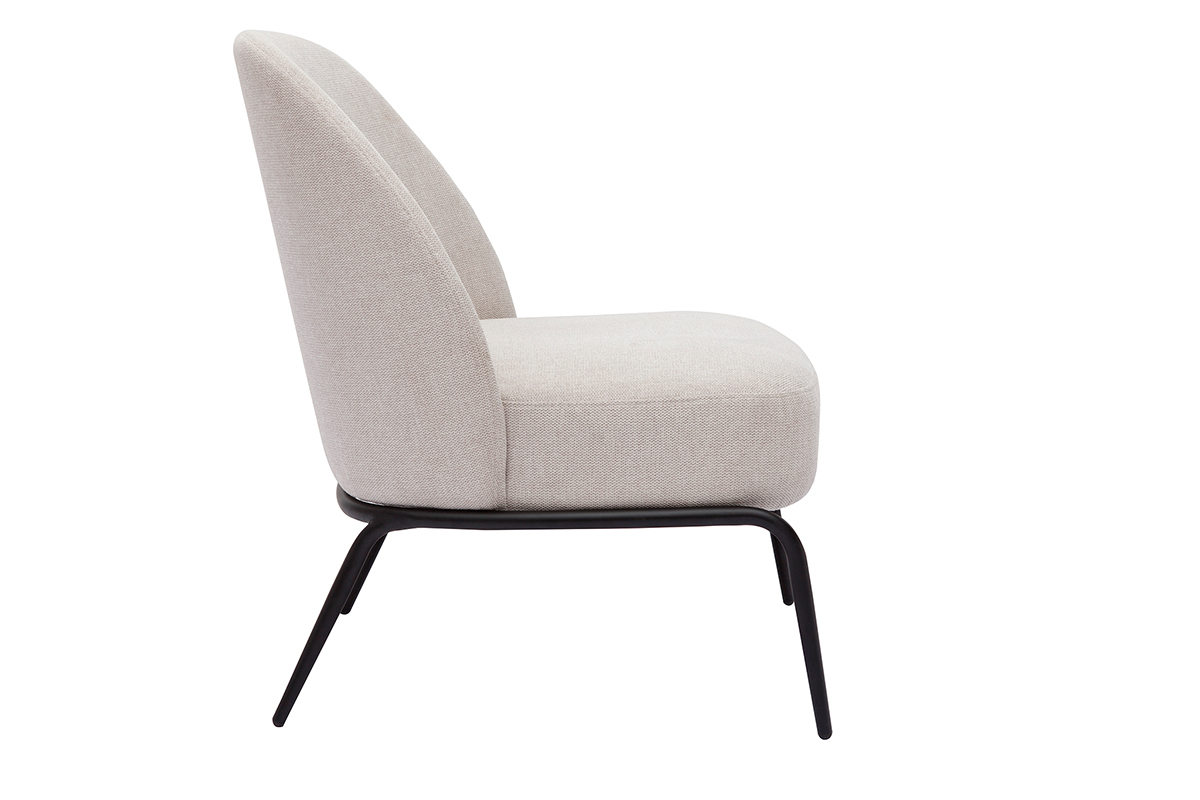 Fauteuil design en tissu effet velours textur� beige et m�tal noir BREGO