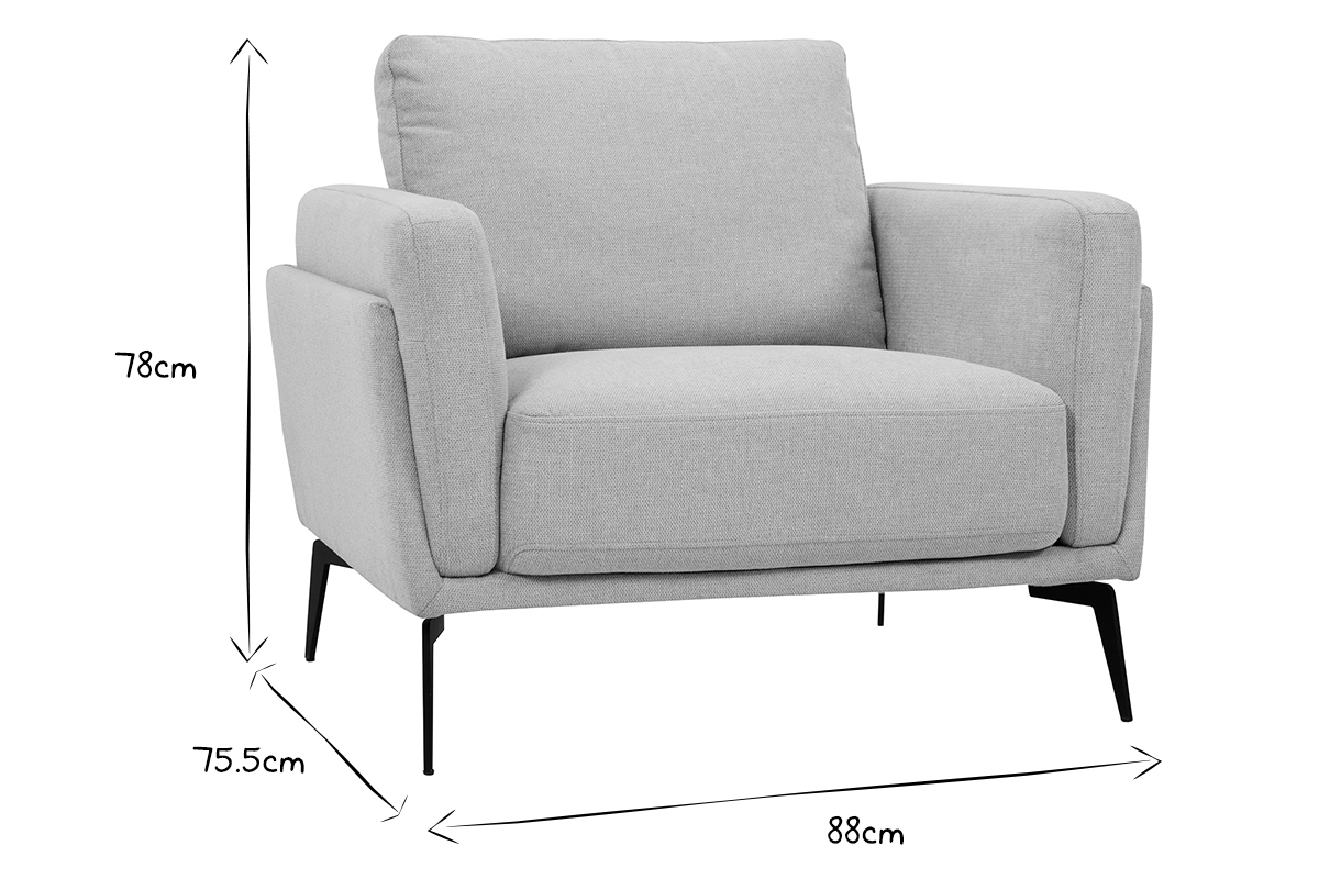 Fauteuil design en tissu effet velours textur� beige et m�tal noir MOSCO