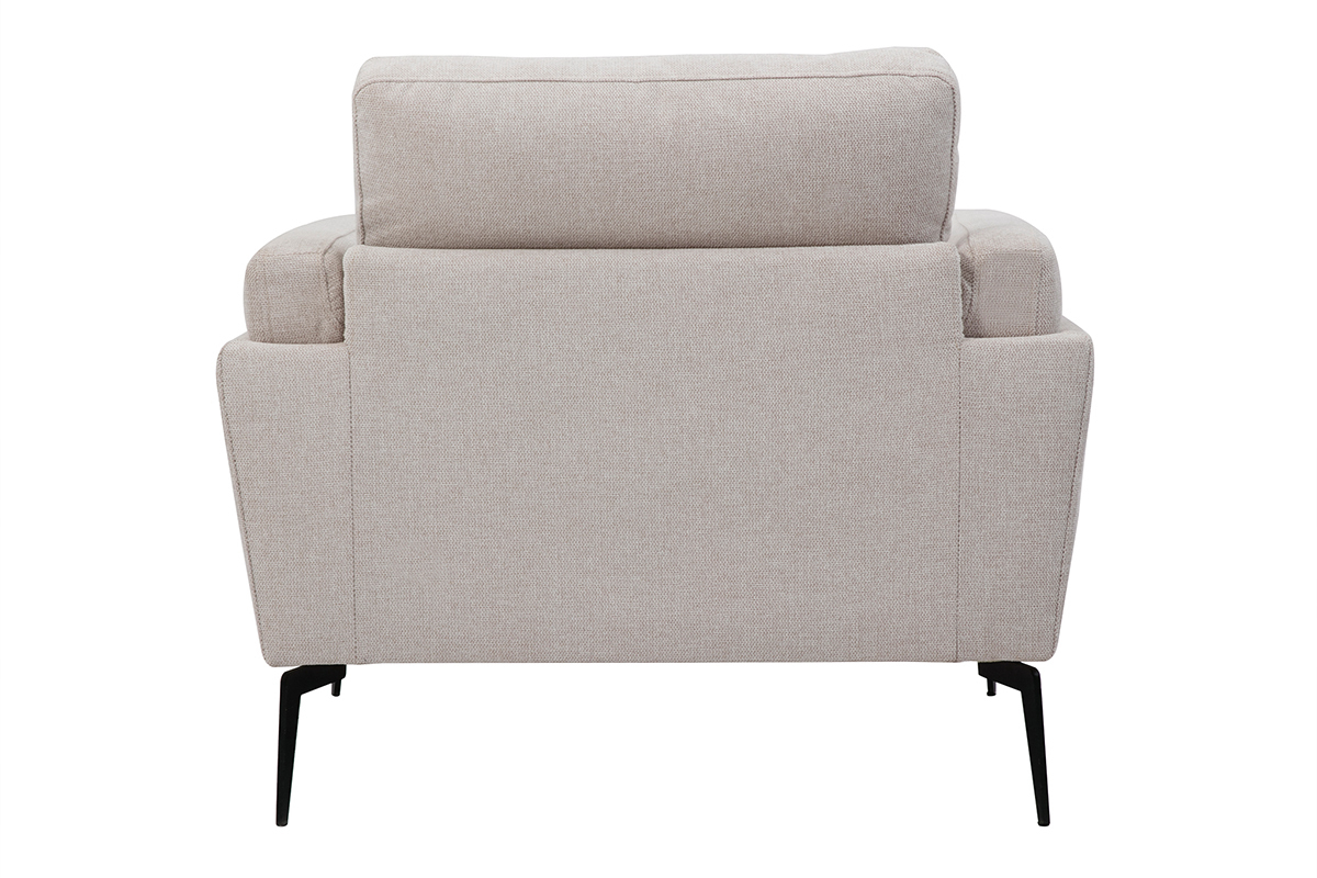Fauteuil design en tissu effet velours textur� beige et m�tal noir MOSCO