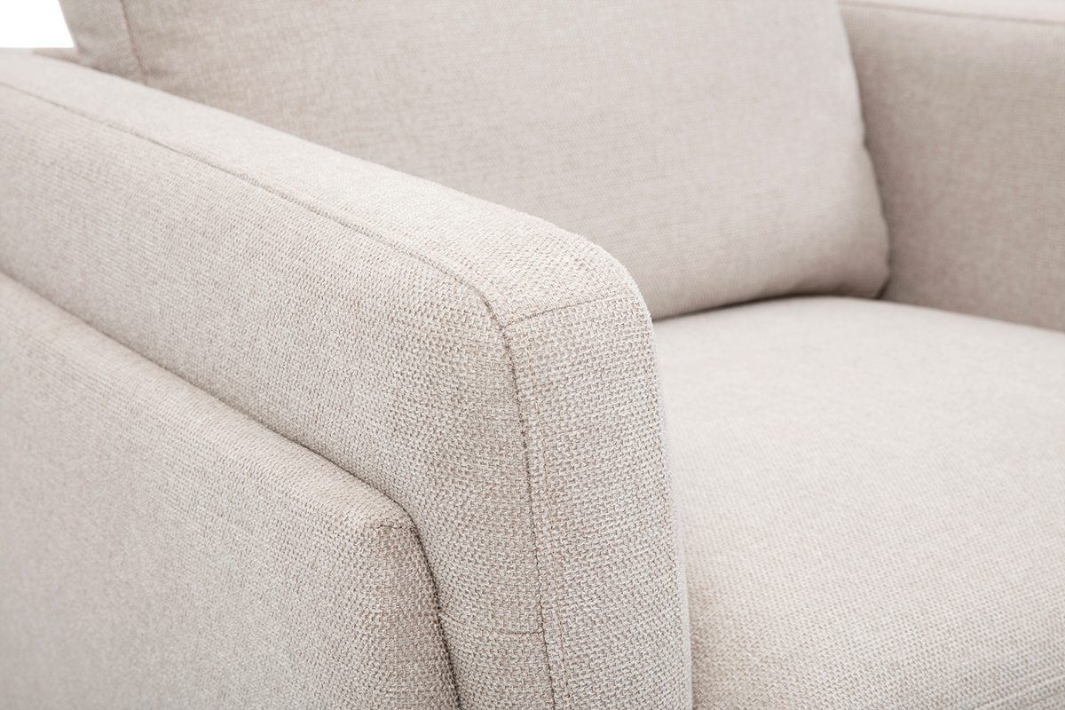 Fauteuil design en tissu effet velours textur� beige et m�tal noir MOSCO