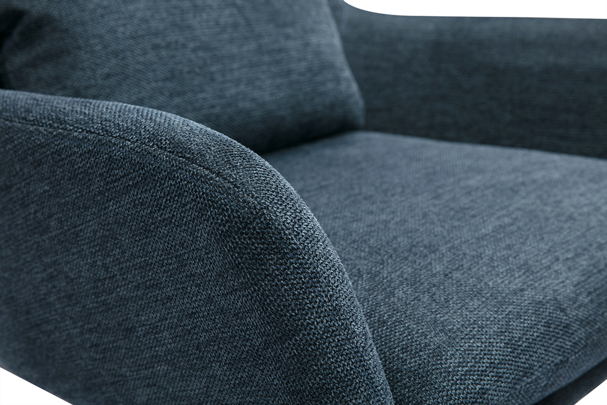 Zoom fauteuil design bleu fonc� en tissu effet velours
