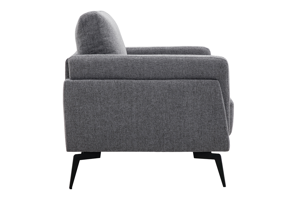 Fauteuil design en tissu effet velours textur� gris et m�tal noir MOSCO
