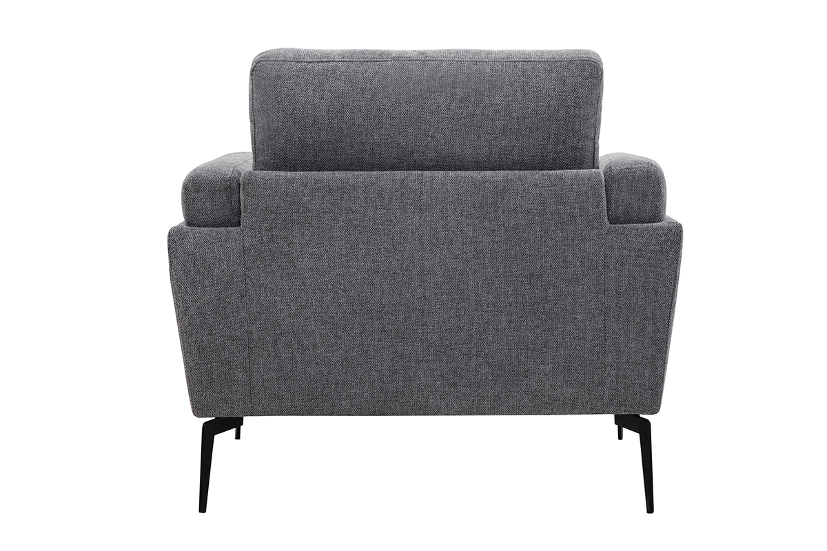 Fauteuil design en tissu effet velours textur� gris et m�tal noir MOSCO