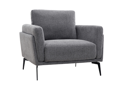 Fauteuil design en tissu effet velours textur&eacute; gris et m&eacute;tal noir MOSCO