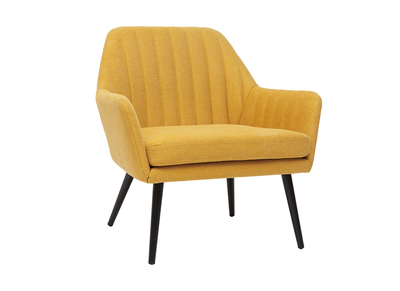 Fauteuil design en tissu effet velours textur&eacute; jaune moutarde et m&eacute;tal noir GASTON