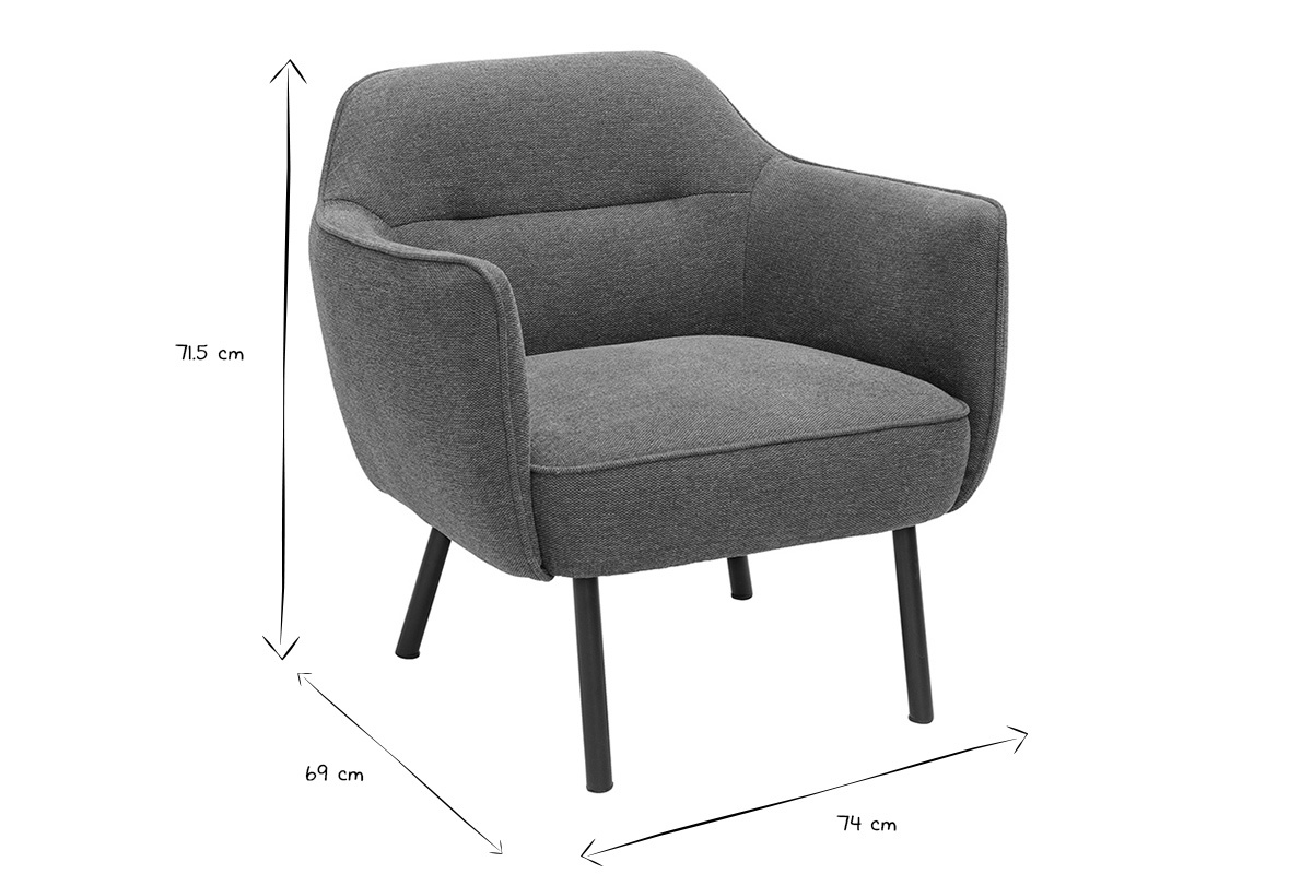 Fauteuil design en tissu effet velours terre br�l�e et m�tal noir, dimensions L74 x P69 x H71,5 cm.