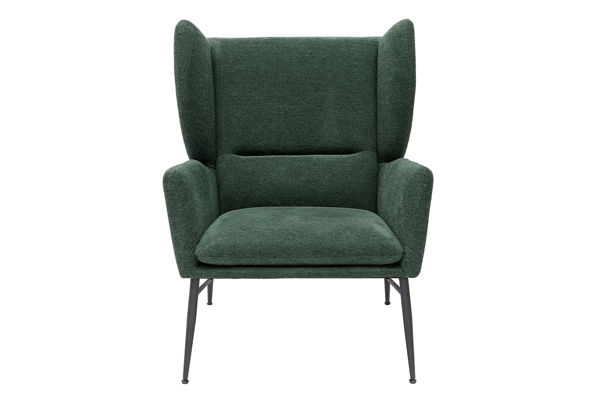Fauteuil design en tissu effet velours textur� vert et m�tal noir COME