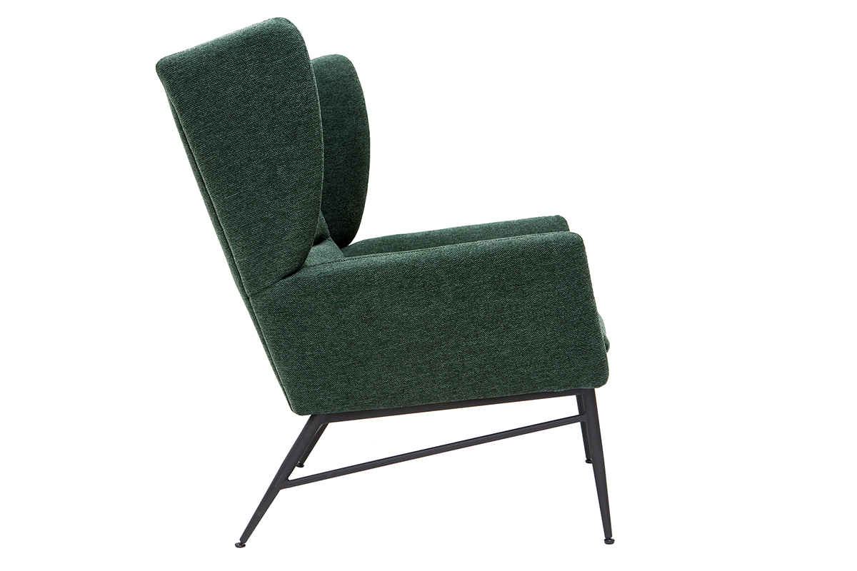 Fauteuil design en tissu effet velours textur� vert et m�tal noir COME