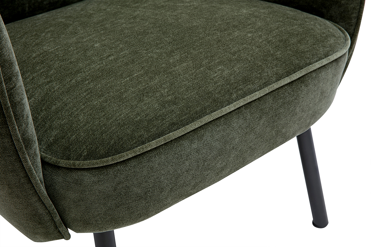 Fauteuil en tissu effet velours vert kaki avec m�tal noir