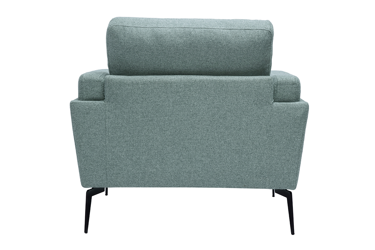 Fauteuil MOSCO en tissu vert de gris, vue de dos, pieds en m�tal noir.