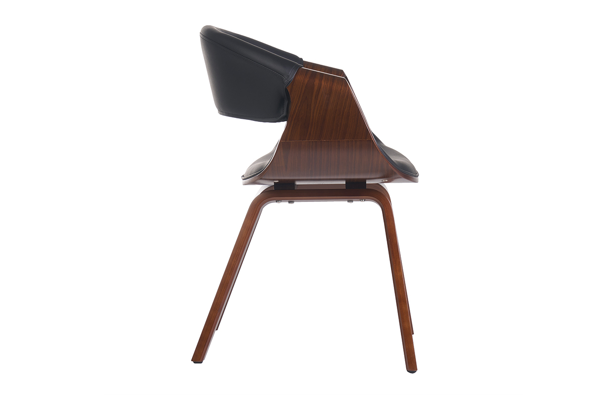 Fauteuil design noir et bois fonc� noyer ARAMIS