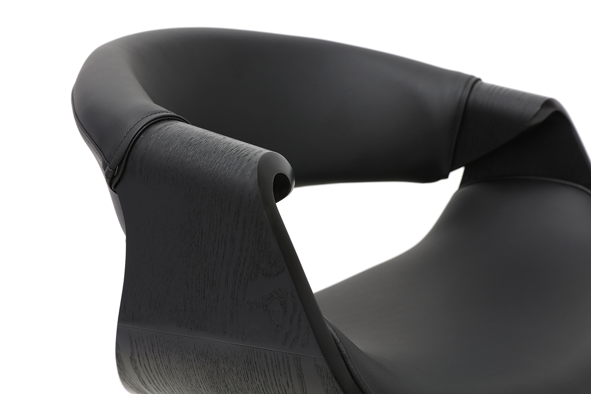 Fauteuil design noir ARAMIS avec accoudoirs, vue en d�tail sur l'assise et les finitions en bois noir.