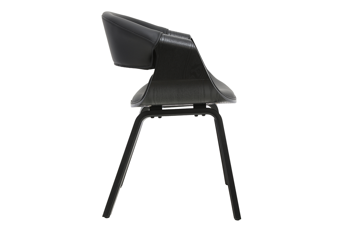 Fauteuil design noir et bois noir ARAMIS vue de profil, avec assise et dossier rembourr�s.