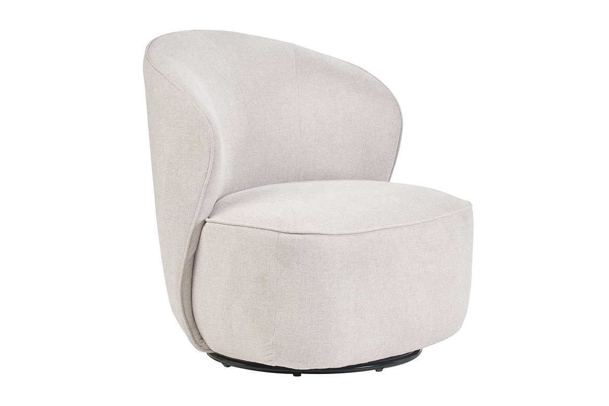 Fauteuil design pivotant en tissu effet velours textur� beige AMBER