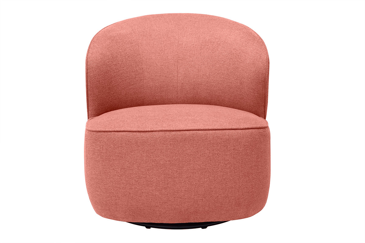 Fauteuil pivotant en tissu terracotta, vue de face.