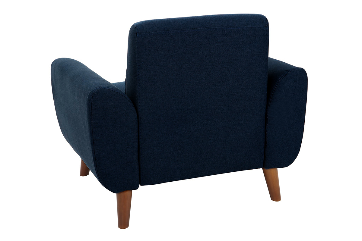 Fauteuil en tissu bleu fonc� et bois fonc� EKTOR