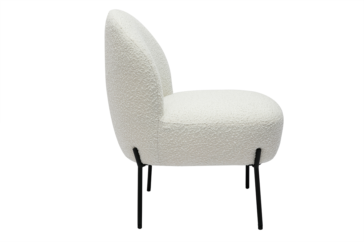 Fauteuil en tissu effet laine boucl�e blanc et m�tal noir BELEY