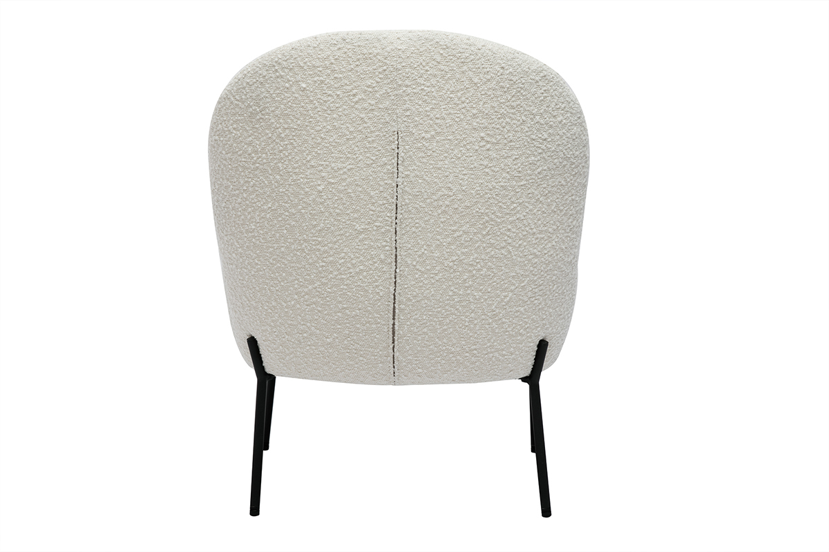 Fauteuil en tissu effet laine boucl�e blanc et m�tal noir BELEY
