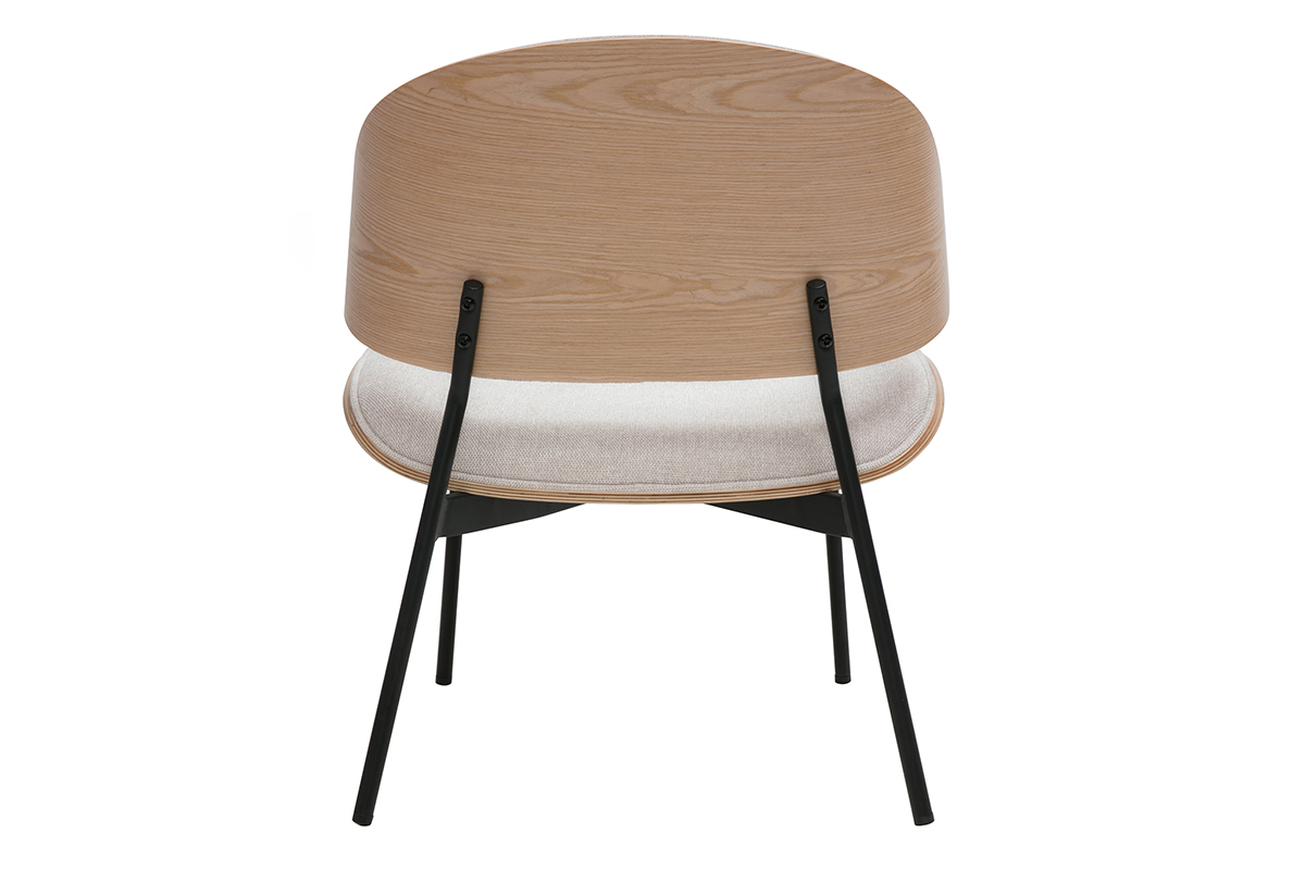 Fauteuil FABULO vu de dos, dossier en bois clair, assise beige, pieds en m�tal noir.