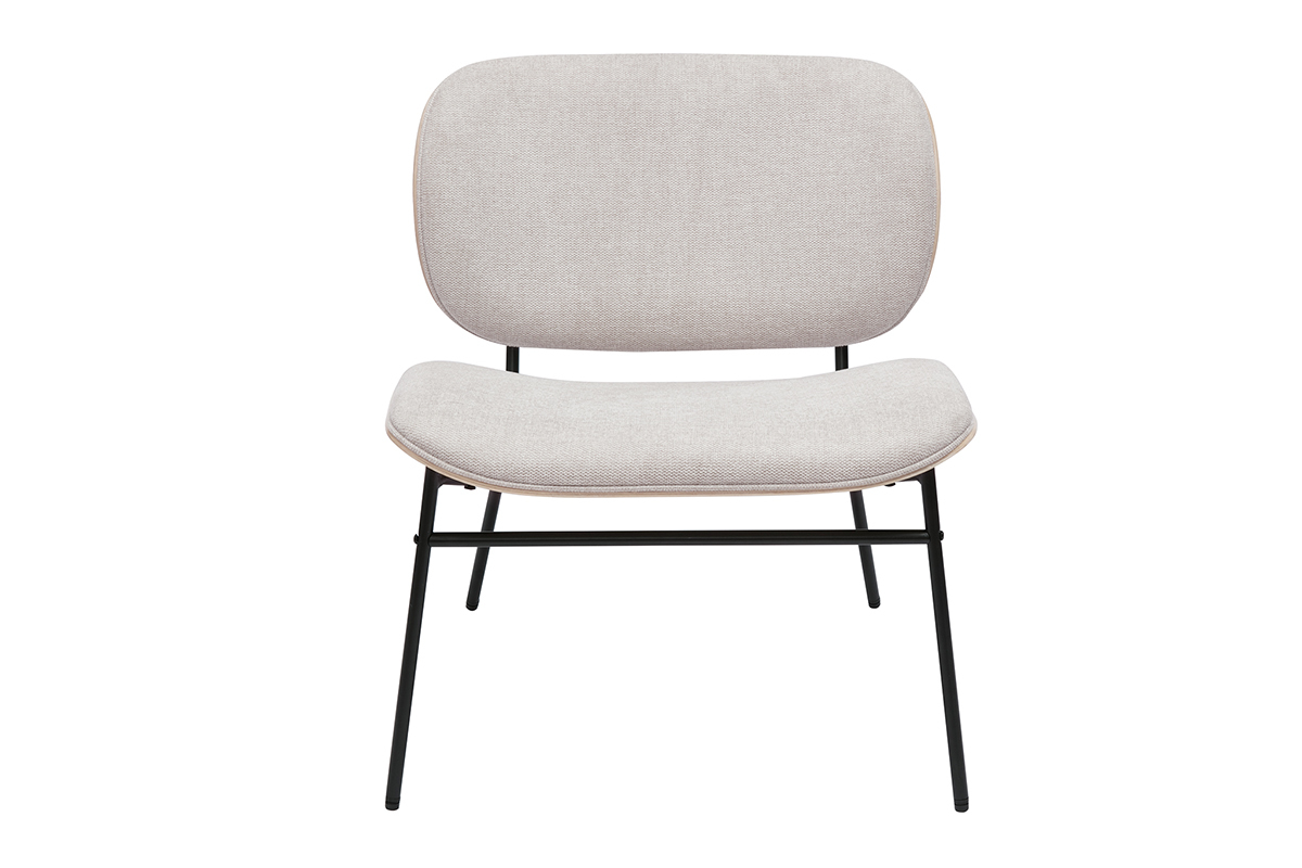 Fauteuil SHELBY en tissu beige et m�tal noir, vue de face.