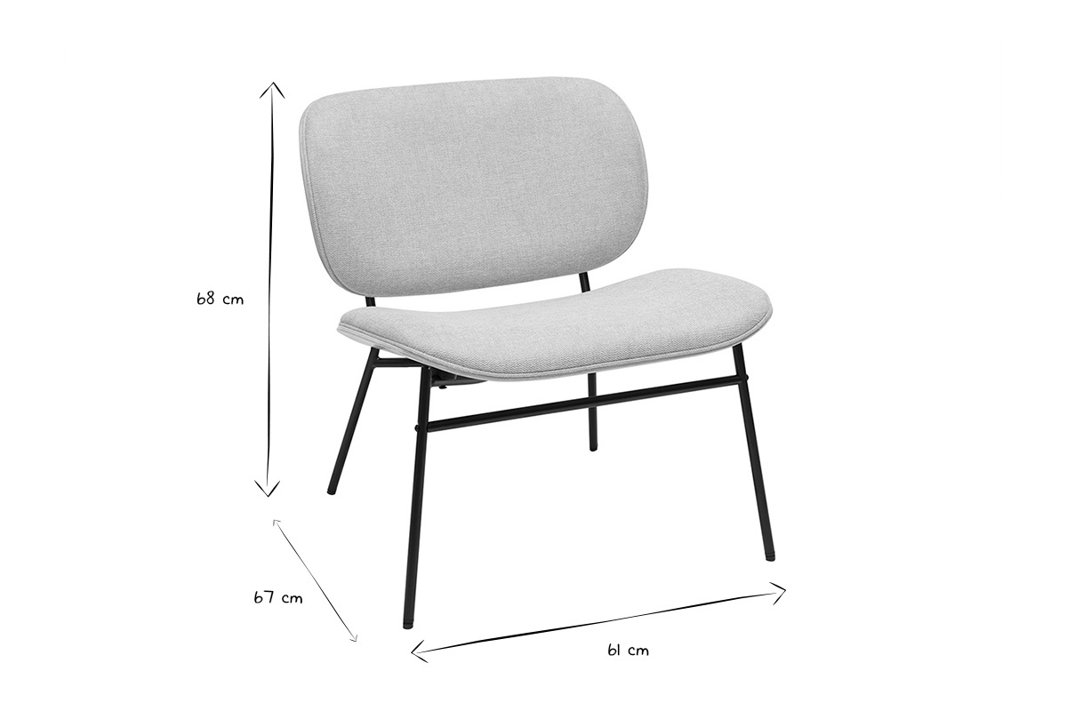 Dimensions du fauteuil SHELBY en noir et blanc, 68 cm hauteur, 67 cm profondeur, 61 cm largeur.