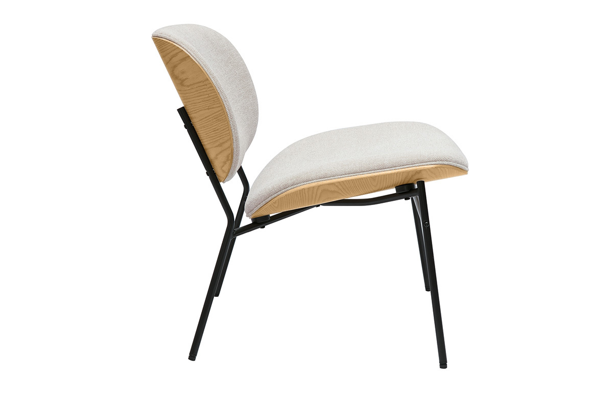 Fauteuil SHELBY en tissu beige et m�tal noir, vue de c�t�.