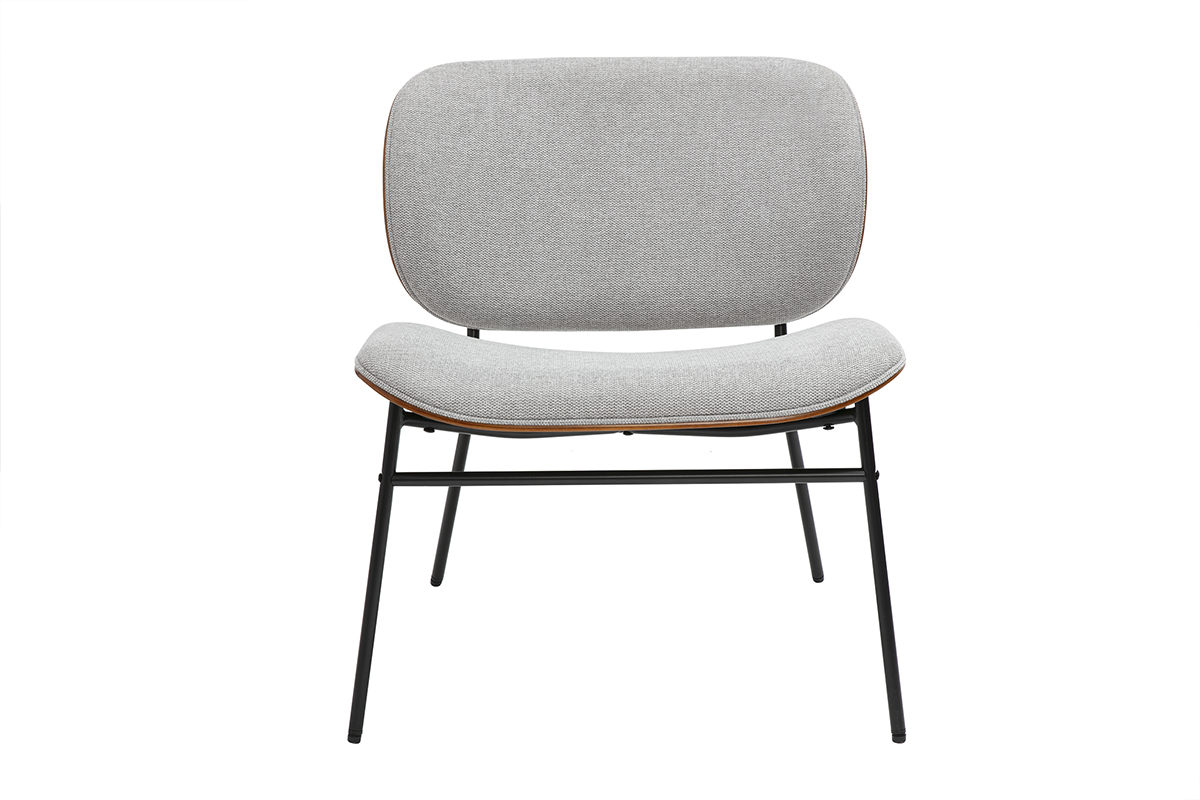 Fauteuil SHELBY en tissu effet velours gris et m�tal noir, design moderne
