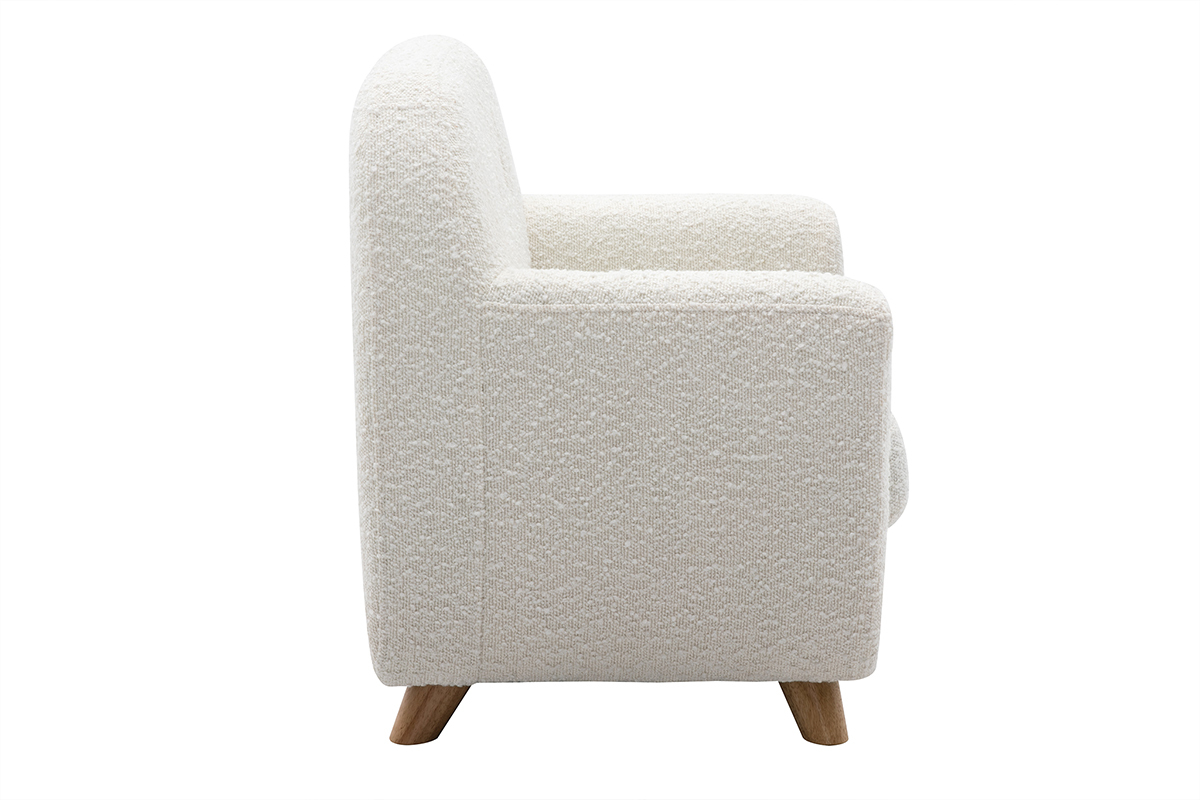 Fauteuil enfant scandinave en tissu effet laine boucl�e blanc et bois clair NORKID